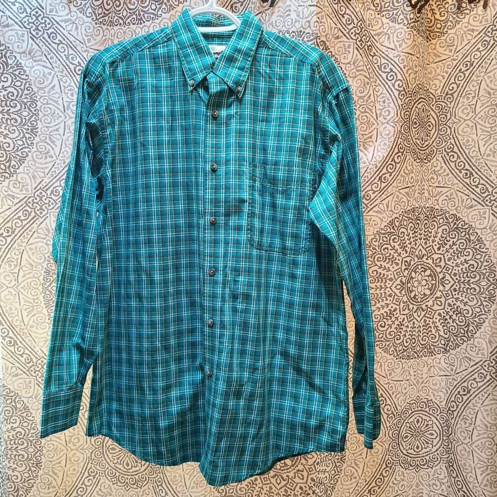 Wrangler Riata Button Down Shirt Mens Medium Green Plaid Long Sleeve MR2078A